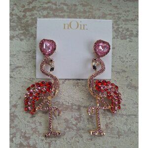 Noir Pink & Red Crystal Flamingo Dangling Stud Earrings